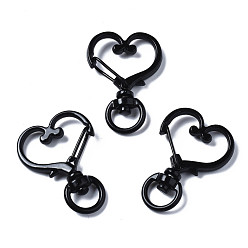 Черный Из экологически чистого сплава, окрашенного распылением, поворотные карабины с карабинами, без кадмия, без никеля и без свинца, сердце, чёрные, 34x24x6.5 мм, отверстие : 5x9 мм