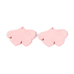 Pink Спрей окрашены акриловыми подвесками, прорезиненный стиль, гинкго лист, розовые, 33x45x2 мм, отверстие : 1.4 мм