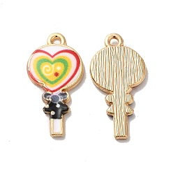 Yellow Alloy Enamel Pendants, Golden, Heart Lollipop Charm, Yellow, 24x12x2mm, Hole: 1.5mm