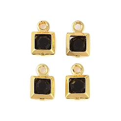 Черный Стеклянные подвески из латуни с покрытием стойки, без кадмия и без свинца, долговечный, квадратный, золотые, чёрные, 7x4.5x2 мм, отверстие : 1 мм