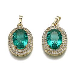 Светлый Морско-зеленый Позолоченная латунь с микропаве из прозрачного кубического циркония, со стеклом, с кнопкой на поруки, долговечный, овальные, светло-зеленый, 22.5x16x7 мм, отверстие : 3x5 мм