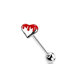 Сердце 304 Прямые кольца для языка из нержавеющей стали с эмалированным покрытием, цвет нержавеющей стали, красные, сердце, штифты : 1.6 мм, Руководитель: 5 mm, длина стержня: 5/8"(16мм)