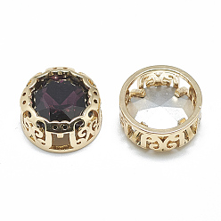 Аметист Шить на горный хрусталь, стекло горный хрусталь, с легкими золотыми тонами латуни, аксессуары для одежды, плоско-круглые, аметист, 12x6.5 мм