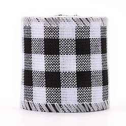 Черный Лента из полиэстера с имитацией льна, льняная проволочная кромочная лента, шотландка шаблон, для поделок ремесел, Рождество, свадьба, украшение дома, чёрные, 2-3/8 дюйм (60 мм), 5 м / рулон (5.5 ярдов / рулон)