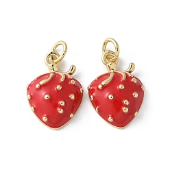 Красный Латунь эмаль подвески, с целью перехода в кольце, без кадмия и без свинца, клубника прелести, реальный 16 k позолоченный, красные, 17x12x4.5 мм, отверстие : 3 мм