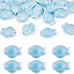 Bleu Clair 18 pièces de rangs de perles en porcelaine faites à la main, poisson, bleu clair, 19x15x9mm, Trou: 1.6mm