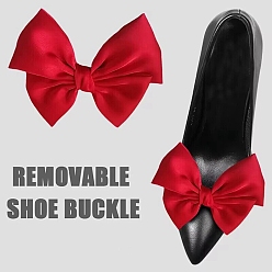 Rot Abnehmbare Satinschleife als Schuhdekoration, mit Eisenschnallenclip, rot, 90~95x125~130x19.5 mm