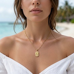 Gemini 304 Stainless Steel Zodiac Constellation Pendant Paperclip Chain Necklaces, Real 18K Gold Plated, Gemini, 15.75 inch(40cm)