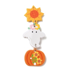 Ghost Halloween Printed Acrylic Big Pendants, with Iron Ring, Platinum, Ghost Charms, 68x24.5x2mm, Hole: 1.5mm
