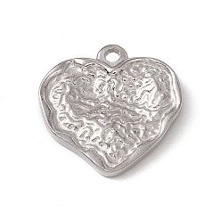 Stainless Steel Color Non-Tarnish 304 Stainless Steel Pendants, Textured, Heart Charm, Stainless Steel Color, 17x18x3.5mm, Hole: 1.6mm