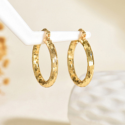 Настоящее золото 18K Серьги-кольца из текстурированной латуни прямоугольной формы, реальный 18 k позолоченный, 34x30 мм