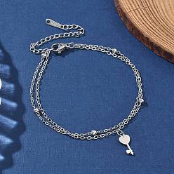 Нержавеющая Сталь Цвет 304 браслеты-цепочки для ключей из нержавеющей стали, многорядные браслеты для женщин, цвет нержавеющей стали, 6-3/4 дюйм (17 см), подвески: 13x5.5x1 мм