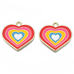 Light Gold Rack Plating Alloy Pendants, with Enamel, Cadmium Free & Lead Free, Heart, Light Gold, 23x25x1.5mm, Hole: 2mm
