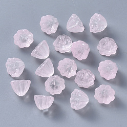 Pink Прозрачная выпечка расписные стеклянные бусины, имитация нефрита, лотоса стручок, розовые, 11x10.5x8 мм, отверстие : 1 мм
