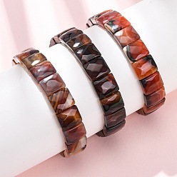 Полосатый Агат Браслеты из окрашенного и термически обработанного натурального полосатого агата с гранеными бусинами, эластичные, для женщин., прямоугольные, бусины : 13x11x5~5.5 мм, внутренний диаметр: 2.32 дюйм (5.9 см)