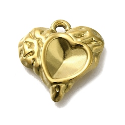 Настоящее золото 18K Ионное покрытие (ip) 304 оправы для кабошонов из нержавеющей стали для эмали, сердце, реальный 18 k позолоченный, 16.5x17x3 мм, отверстие : 1.6 мм