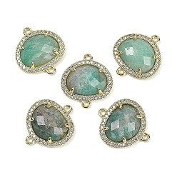 Амазонит Звенья из натурального амазонита ограненные овальные, латунь с покрытием из латуни, микро-паве, прозрачные подвески из кубического циркония, золотые, 20.5x17.5x4.5 мм, отверстие : 1.6 мм