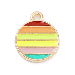 Плоский Круглый Эмалевые подвески из легкого позолоченного сплава, без кадмия и без свинца, Радуга цветов, плоско-круглые, 15x12x2 мм, отверстие : 1.6 мм