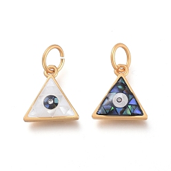 (52) Непрозрачная лаванда Натуральная белая оболочка и черные подвески для губ, с латунной фурнитурой , кубический цирконий и прыжковые кольца, треугольные, матовый стиль, матовый золотой цвет, разноцветные, 12.2x11x3 мм, отверстие : 4.5 мм