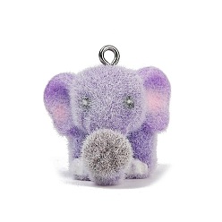 Лиловый Подвески из флокированной смолы, слон с мячом, с платиново-железными петлями, сирень, 24x24x34.5 мм, отверстие : 2 мм