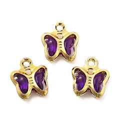 Индиго Стеклянные прелести, бабочка, с латунной фурнитурой , долговечный, золотые, индиговые, 8.5x7x2 мм, отверстие : 1 мм