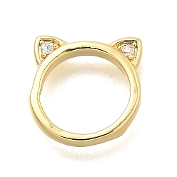 Настоящее золото 18K Латунная оправа из бусинок из прозрачного кубического циркония с микропаве, без кадмия и без свинца, долговечный, стойки покрытие, форма кошки, реальный 18 k позолоченный, 11x10.5x2 мм, отверстие : 1 мм