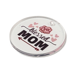 Coconut Brown Mother's Day Opaque Acrylic Pendants, Flat Round with Word, Coconut Brown, 45x3mm, Hole: 3.5mm