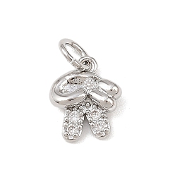 Платина Латунные микропаве прозрачные подвески с фианитом, знак победы, с целью перехода в кольце, без кадмия и без свинца, стойки покрытие, долговечный, платина, 10.5x9x3.5 мм, отверстие : 3 мм