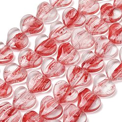 Roja Cuentas de murano transparente hechas a mano, corazón, rojo, 14x15.5~16x5.5~6.5 mm, agujero: 0.7 mm, sobre 24 unidades / cadena, 13.15~13.23'' (33.4~33.6 cm)