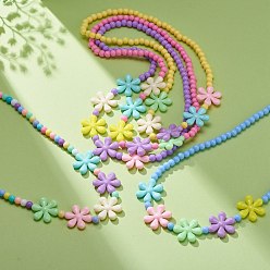 Colorful Flowers Opaque Acrylic Stretch Kid Necklaces, Colorful, 17.72 inch(45cm)