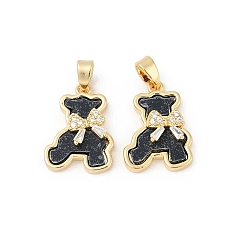 Черный Латунные микропаве прозрачные подвески с фианитом, мишка с подвесками-бантиками, cmолой, без свинца и без кадмия, реальный 18 k позолоченный, стойки покрытие, чёрные, 16.5x12x4 мм, отверстие : 5x3 мм