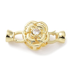 Золотой Стойка покрытие латунь проложить прозрачный кубический цирконий застегнуть застежки, без кадмия и без свинца, долговечный, цветок, золотые, Цветок: 14x14.5x11.5 мм, застежки: 11x6.5x6.5 мм, внутренний диаметр: 4.5 мм