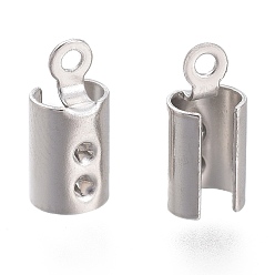 Stainless Steel Color 304 Stainless Steel Folding Crimp Ends, Fold Over Crimp Cord Ends, Stainless Steel Color, 9.5x4.5mm, Hole: 1mm