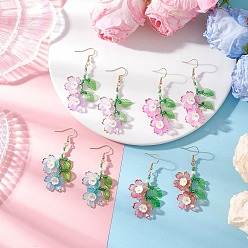 (52) Непрозрачная лаванда Акриловые серьги-подвески в виде цветка, с колпачками из искусственного жемчуга из смолы, со стеклянными бусинами и 304 крючками для сережек из нержавеющей стали, золотые, разноцветные, 62.5 мм