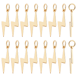 Настоящее золото 18K 16 латунные подвески шт., с прыжковых колец, удар молнии, реальный 18 k позолоченный, 18x5x1 мм, отверстие : 3 мм