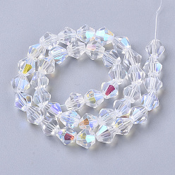Clear AB Electroplate Glass Beads Strands, AB Color Half Plated, Faceted, Bicone, Clear AB, 8x8mm, Hole: 1.5mm, about 37~39pcs/Strand, 12.01 inch(30.5 cm)