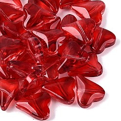Crimson Transparent Glass Beads, Heart, Dyed & Hearted, Crimson, 12x10x5~5.5mm, Hole: 1~1.2mm, about 1587pcs/1000g