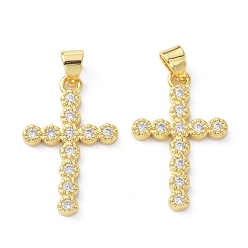 Настоящее золото 18K Латунь кубический цирконий кулон, долговечный, без свинца и без кадмия, крестик, реальный 18 k позолоченный, 24x15.5x2.5 мм, отверстие : 3.5x5 мм
