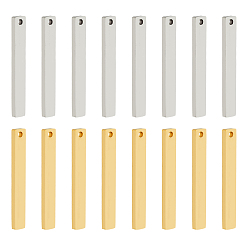 Золотой & Цвет Нержавеющей Стали 16 шт. 2 цвета 304 нержавеющая сталь четырехсторонние гравированные подвески, ручная полировка, подвески для литературного искусства, ручная полировка, пустые теги тиснения, бар, золотые и нержавеющая сталь цвет, 35x5x1.8 мм, 8 шт / цвет