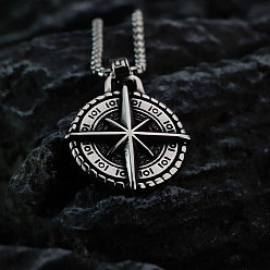 Античный Серебрянный & Античный Золотой Винтажный 304 кулон-компас в виде звезды викинга из нержавеющей стали на цепочке для мужчин, старинное серебро и античный золотой, 23.62 дюйм (60 см)