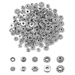 Античное Серебро 200 шт 10 стиль бусины-распорки сплава тибетского стиля, диск и цветок, античное серебро, 4~7x1~3 мм, отверстие : 2 мм, 20 шт / стиль