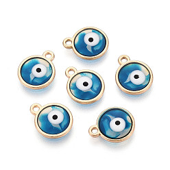 Синий Эпоксидная смола эмаль обереги от сглаза, с реечным покрытием из сплава светло-золотистого цвета с открытой задней панелью, без кадмия, без никеля и без свинца, синие, 12.5x10x1.5~2.5 мм, отверстие : 1.2 мм