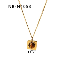 Золотой Ожерелья с квадратной подвеской из натурального тигрового глаза, из нержавеющей стали цепи ожерелья, реальный 18 k позолоченный, 16.14~19.69 дюйм (41~50 см)