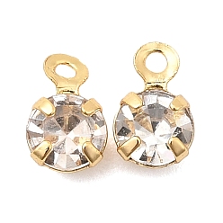 Настоящее золото 18K Латунные подвески, круглые подвески, со стразами, без никеля , реальный 18 k позолоченный, 6x3.5x3 мм, отверстие : 0.9 мм