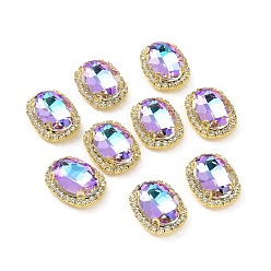 Светло-витражный Овал пришиваем стразами, граненый стеклянный горный хрусталь, многожильных ссылки, с оправой из латуни золотистого цвета со стразами, витражный свет, 21.5x17x8 мм, отверстие : 1 мм