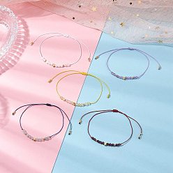 Смешанные камни Натуральные круглые смешанные драгоценные камни плетеные браслеты из бисера для женщин, с регулируемой плетеной нейлоновой нитью, стеклянными бусинами и латунными звездочками, граненые, внутренний диаметр: 3 дюйм (7.6 см)