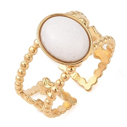 Белый Нефрит Овальные кольца на палец из натурального белого нефрита, ионное покрытие (ip) 304 манжеты из нержавеющей стали для женщин, пайки, реальный 14 k позолоченный, овальный : 11.5x9.5 mm, регулируемый