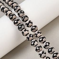 Flower Pattern Тибетского стиля DZI бисер нитей, природных бисера агат, круглые, чёрные, окрашенная и подогревом, цветочным узором, 8 мм, отверстие : 1 мм, около 47 шт / нитка, 14.84'' (37.7 см)