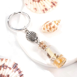 Золотистый Стеклянная бутылка желаний брелок-подвеска, с бусинами из сплава и железными кольцами для ключей, золотые, 100 мм, Бутылка: 30 мм