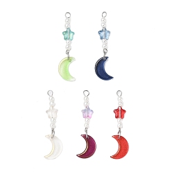 (52) Непрозрачная лаванда 5шт. подвески из искусственного жемчуга из стекла и АБС-пластика, звездные и лунные чары, с блестящей пудрой и 304 петлей из нержавеющей стали, разноцветные, 46x11.5x4 мм, отверстие : 3.2 мм